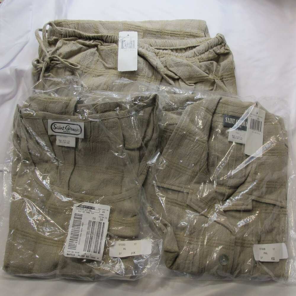 NWT St. Germain Petite beige windowpane 3-piece set – blouse/pants  PXL, tank XL